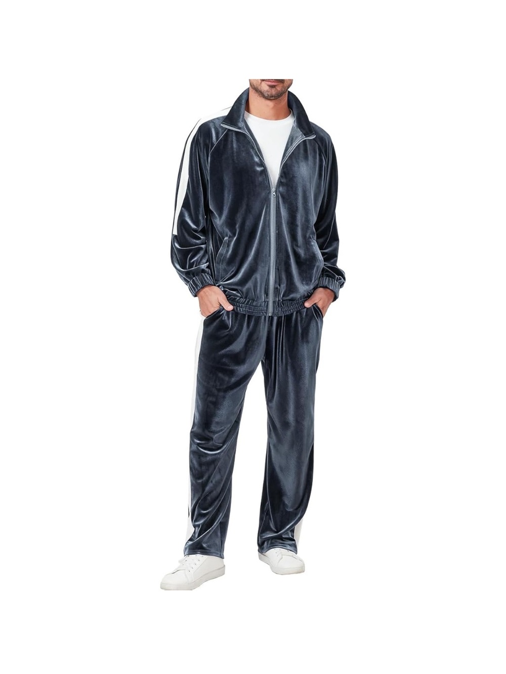 Men's 2 Piece Velour Tracksuit Full Zip Jogger Set Athletic Lounge Stretchy